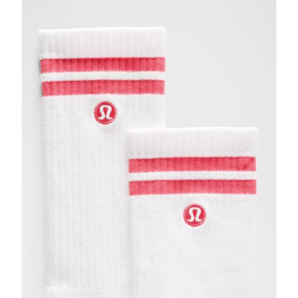 Lululemon Unisex Daily Essential Crew Socks Striped Size L White/Desert Red - Picture 2 of 6